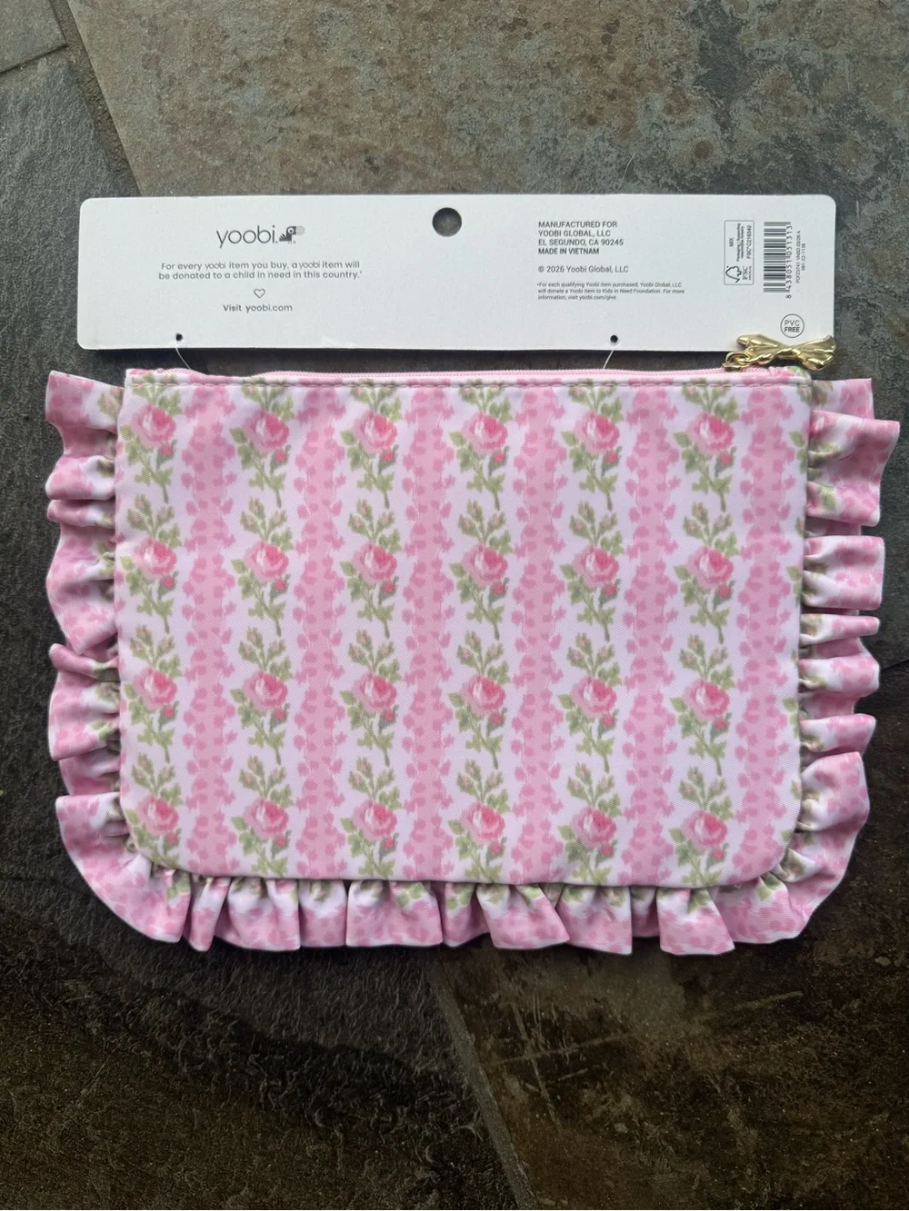 LoveShackFancy Kids Floral Ruffle Accessory Pouch — Pink & White